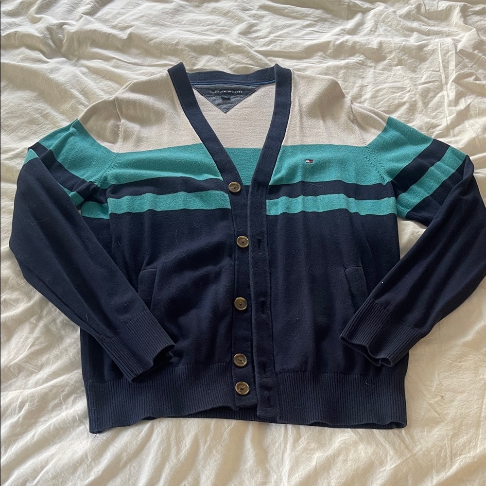 Men’s Striped Cardigan with Button Closure